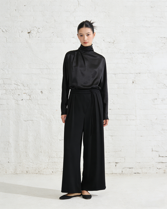 Inkfall Draped Silk Trousers 墨瀑垂影真絲長褲