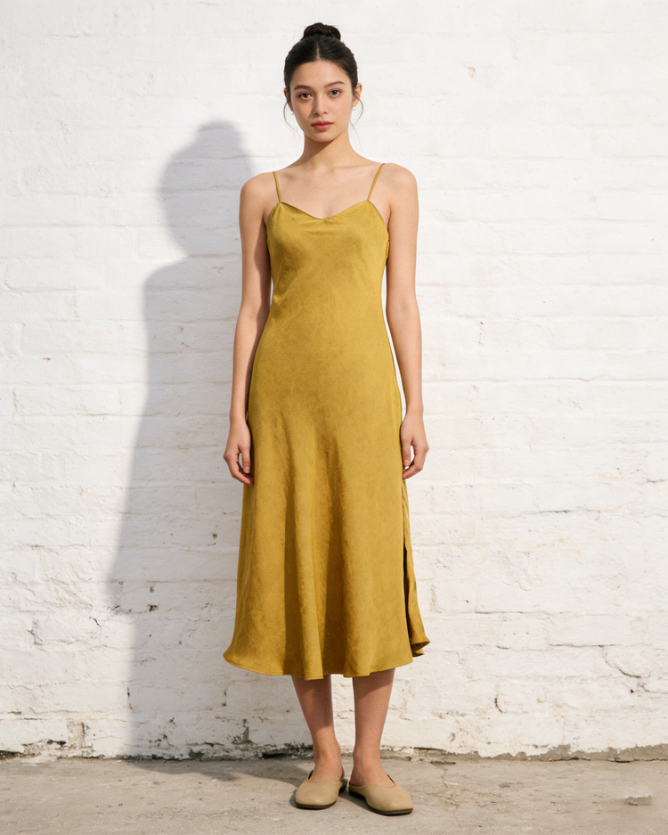 "Golden Mist" Xiangyun Silk Slip Dress 金霧香雲紗吊帶裙