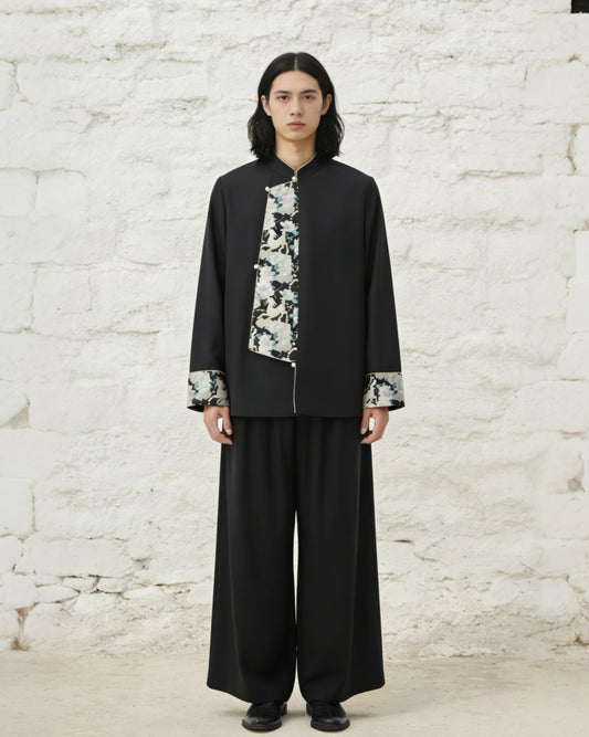 Men's Tang Jacket with Double Cocoon Silk and Song Brocade 雙宮絲拼接宋錦男士唐裝