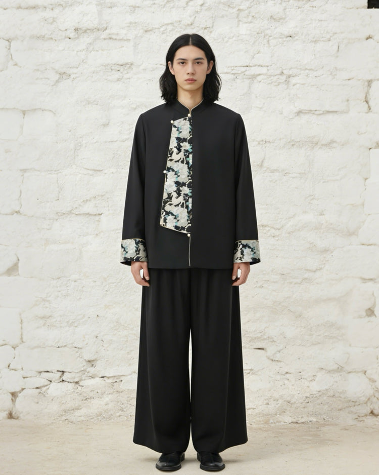 Men's Tang Jacket with Double Cocoon Silk and Song Brocade 雙宮絲拼接宋錦男士唐裝