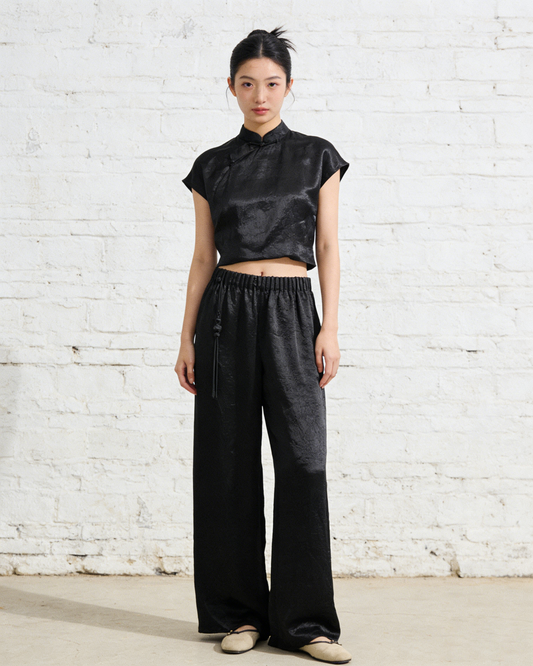 Ink Shadow Cupro Wide-leg Trousers 墨影銅氨絲闊腿褲