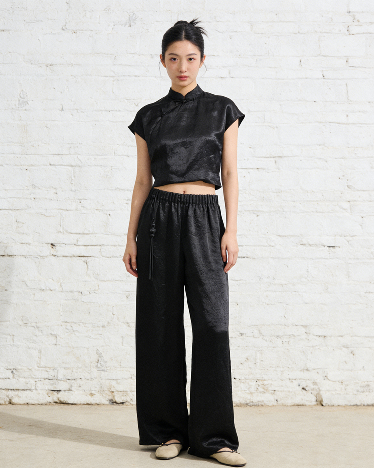 Ink Shadow Cupro Wide-leg Trousers  墨影銅氨絲闊腿褲