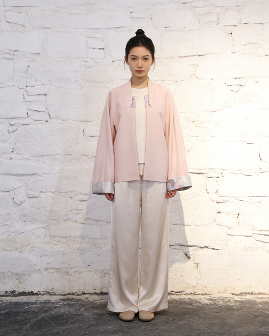 Lotus Pink Jacket with Nishijin Weave Panels 藕粉西陣織拼接外套