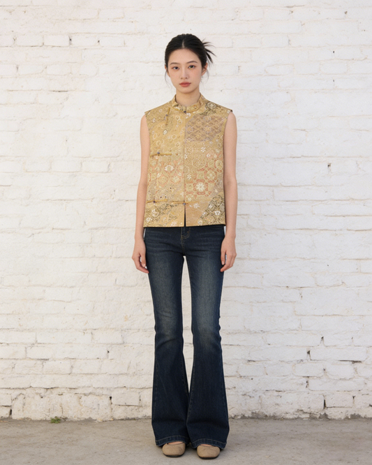 Golden Kesi Floral Silk Vest (Exclusive Piece) 金色缂丝团花马甲（孤品）