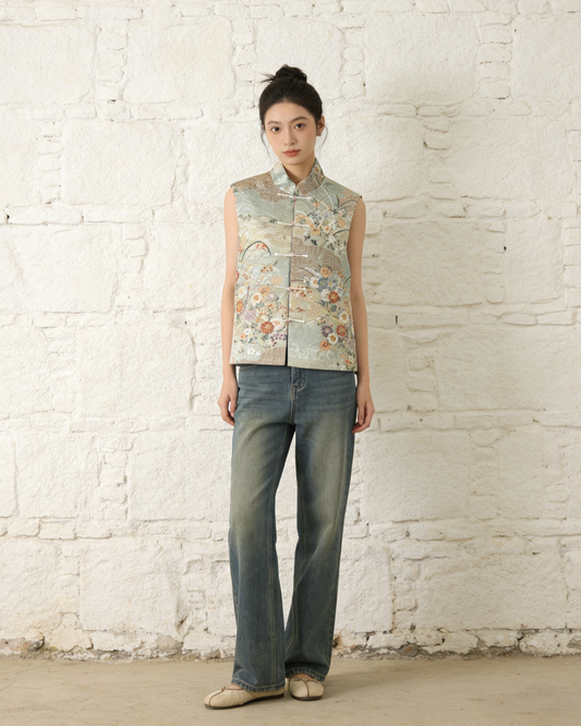 Golden Daisy Nishijin Embroidered Vest (Exclusive Piece）金色雛菊西陣織法式刺繡馬甲（孤品）
