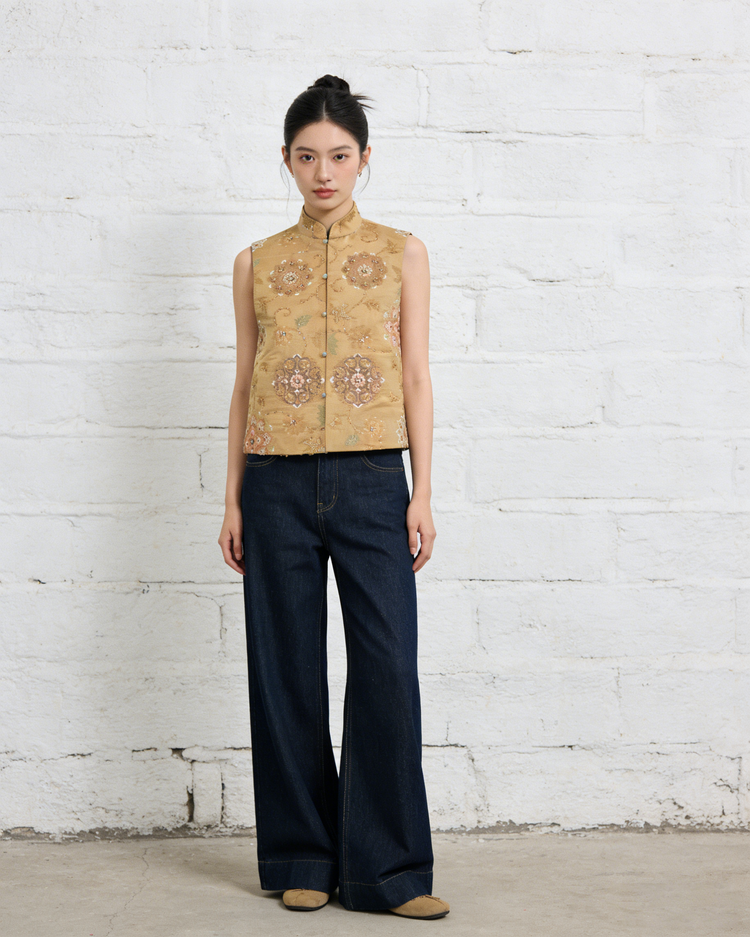 Golden Tang Blossom Brocade Vest  (Exclusive Piece) 鎏金唐花宴西陣織馬甲（孤品）