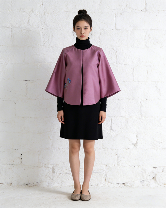 Rose Purple Silk-Wool Jacket with Sequin Embroidery 玫霞紫絲毛刺繡外套