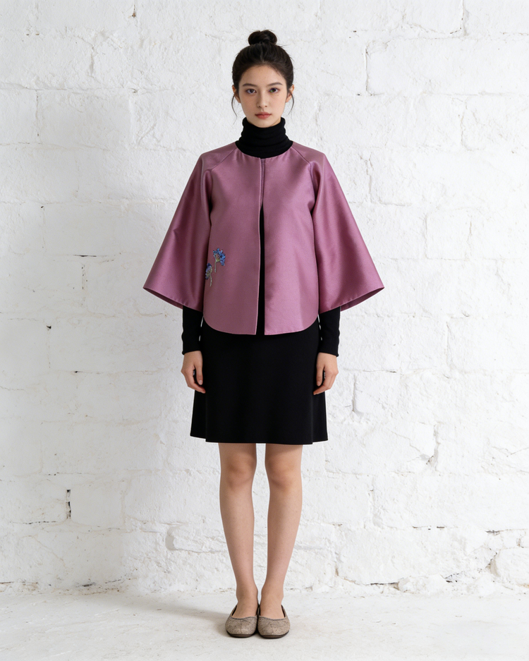Rose Purple Silk-Wool Jacket with Sequin Embroidery 玫霞紫絲毛刺繡外套