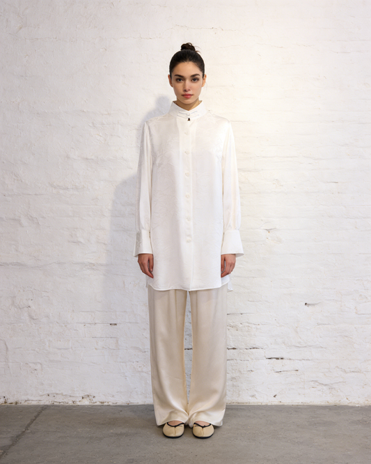 Bamboo Whisper Silk Jacquard Mandarin Shirt 素竹真絲提花立領襯衣