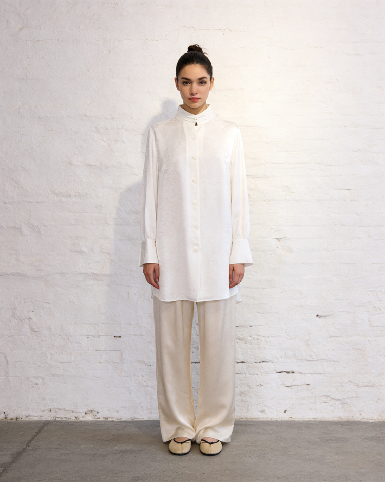 Bamboo Whisper Silk Jacquard Mandarin Shirt 素竹真絲提花立領襯衣