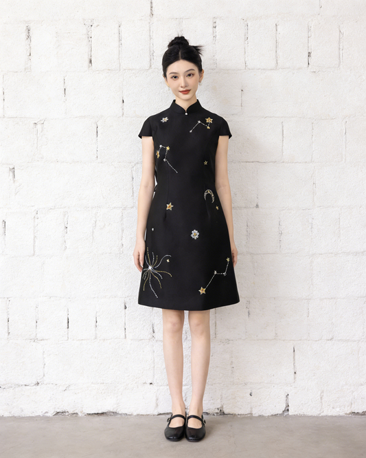Starlit Night Silk-Wool Qipao Dress 星夜絲毛旗袍裙