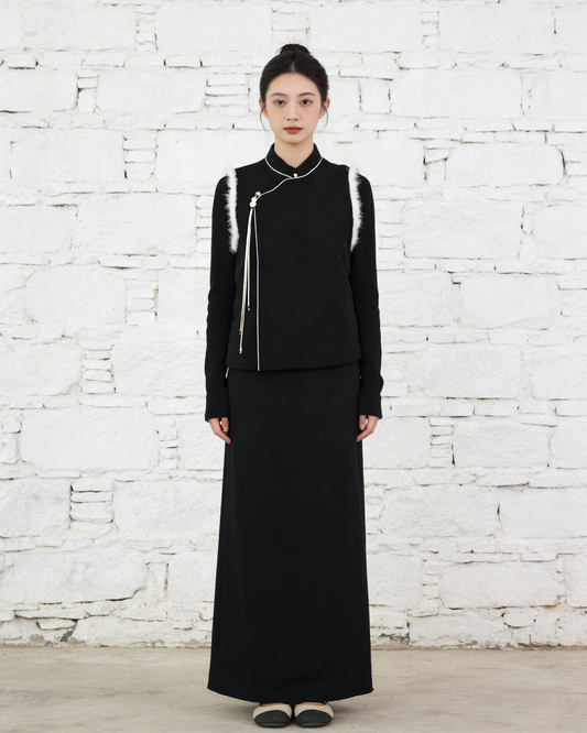 Black Honmono Silk Rabbit Fur Vest 黑色正絹兔毛馬甲