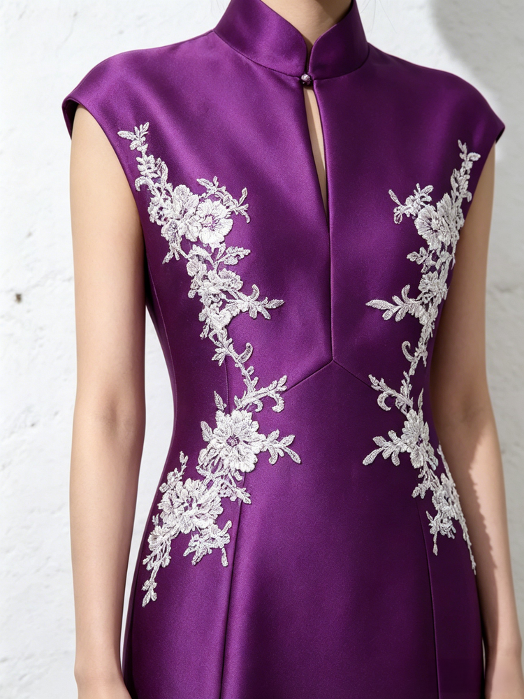 Deep Violet Mermaid Evening Gown with 3D Embroidery 立體刺繡深紫魚尾晚禮裙