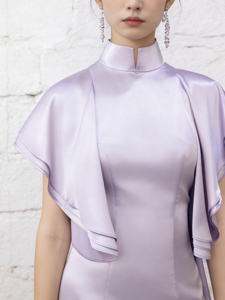 Taro Purple Lotus Sleeve Minimal Qipao 香芋紫荷葉袖簡約旗袍