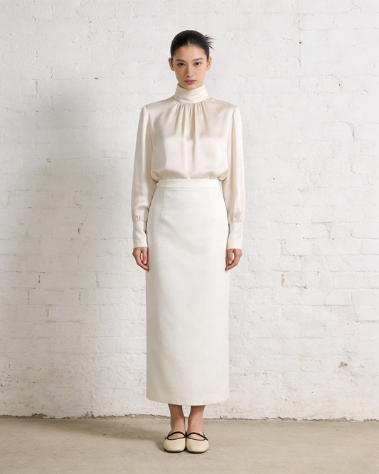 White Silk Jacquard Midi Skirt 白色真絲提花中長裙