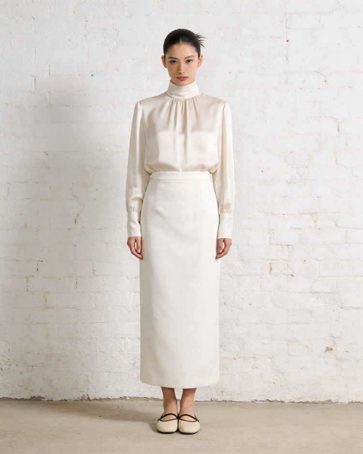 White Silk Jacquard Midi Skirt 白色真絲提花中長裙