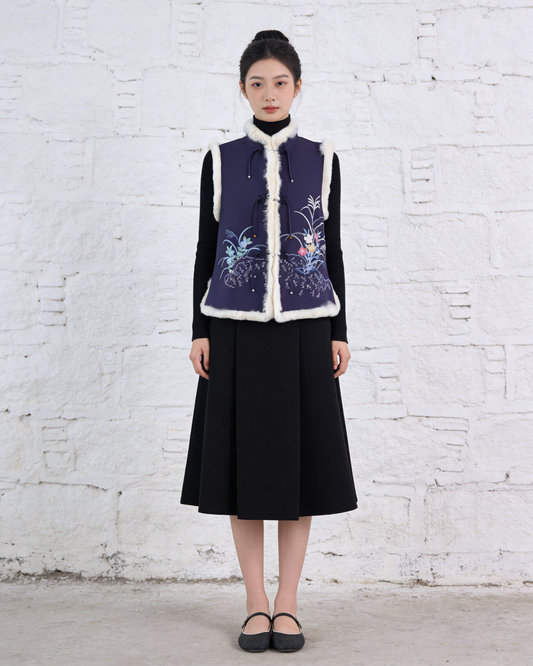Purple Silk Vest with Rabbit Fur Trim (limited version) 紫色正絹兔毛馬甲(限量)