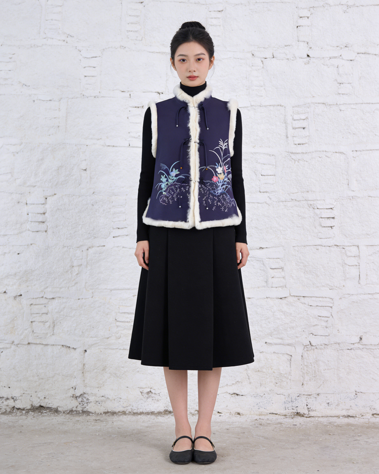 Purple Silk Vest with Rabbit Fur Trim (limited version) 紫色正絹兔毛馬甲（限量）