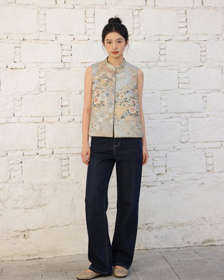 Chrysanthemum Keshi Mother-of-Pearl French Embroidered Vest 菊韻緙絲螺鈿法繡馬甲