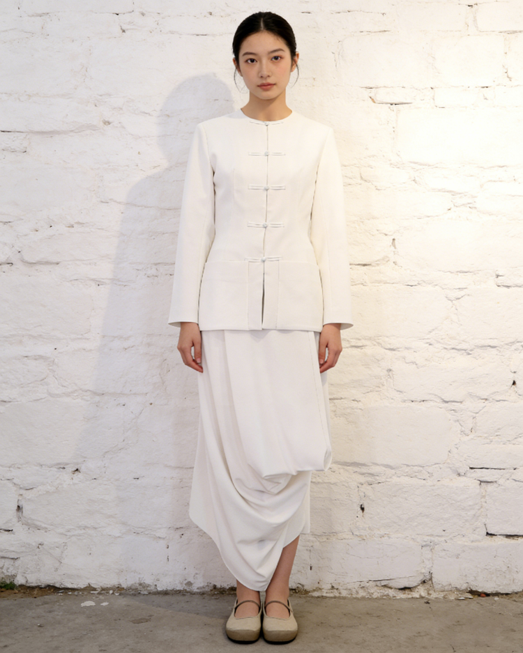 Ivory Silk Two-Piece Set 素影真絲中式套裝