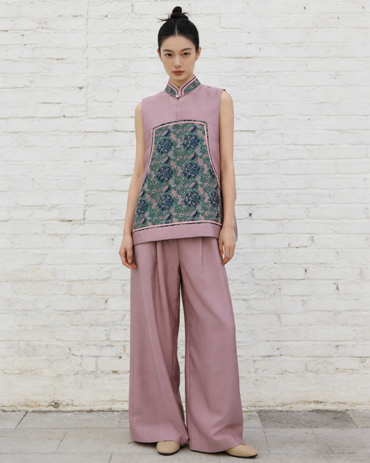Pink-Lilac Silk-Blend Song Brocade Vest 粉紫丝毛宋锦马甲