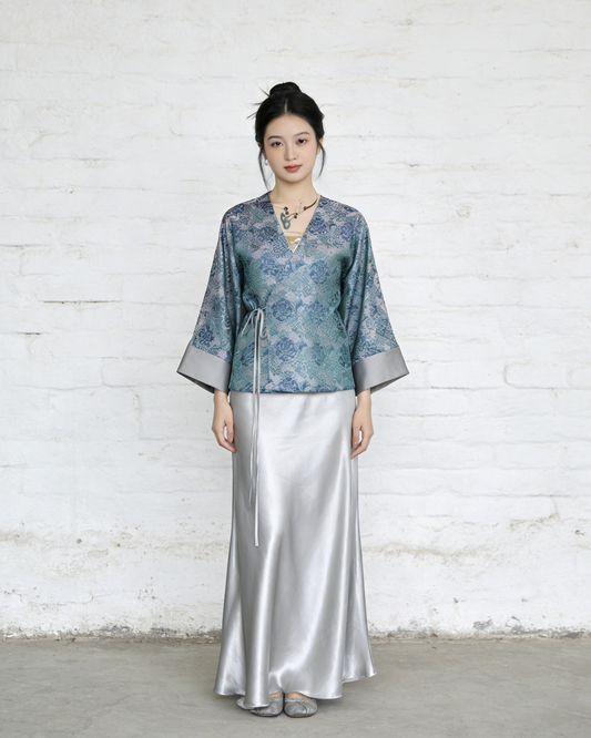 Song Brocade Purple-Blue Floral Jacket 宋錦紫青繁花外套