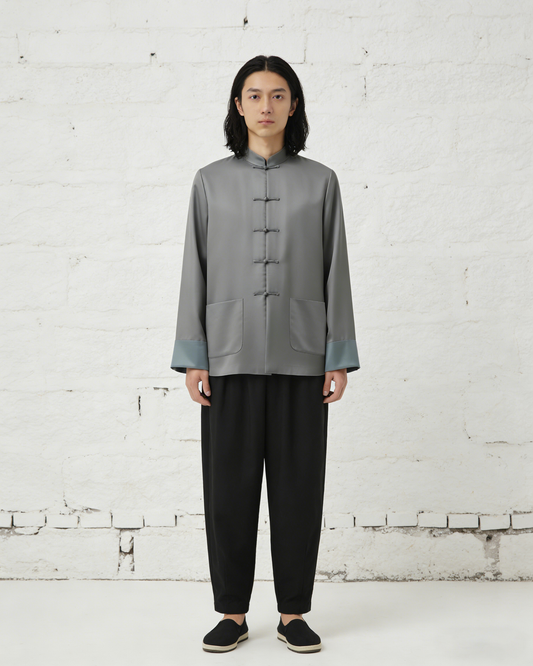 Misty Haze Tussah Silk Mandarin Jacket 煙嵐柞絲中式對襟外套