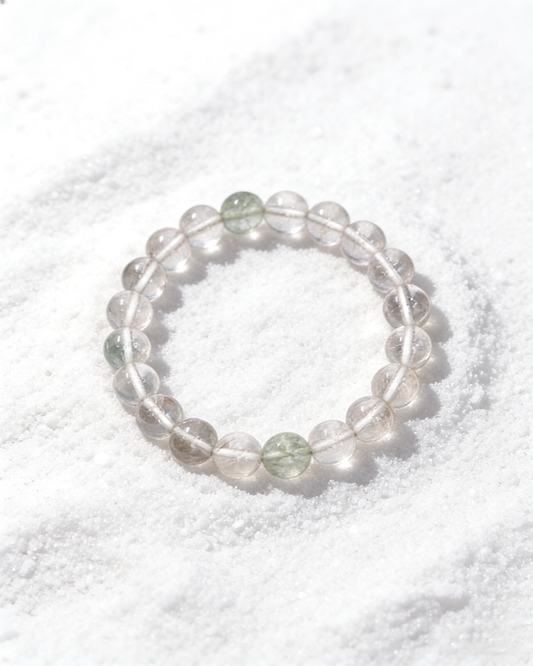 Frosted Quartz & Rutilated Stone Bracelet 白晶髮影手串