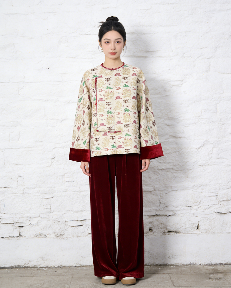 Scarlet Cloud & Auspicious Dragon Song Brocade Jacket 赤雲祥龍宋錦外套