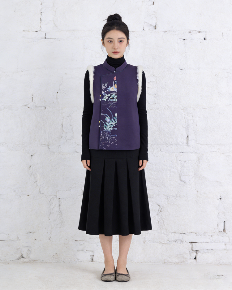 Purple Silk Vest with Rabbit Fur Trim (limited version) 紫色正絹兔毛馬甲（限量）