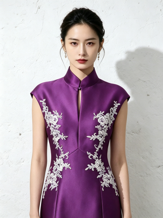 Deep Violet Mermaid Evening Gown with 3D Embroidery 立體刺繡深紫魚尾晚禮裙