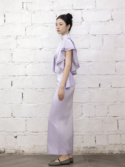 Taro Purple Lotus Sleeve Minimal Qipao 香芋紫荷葉袖簡約旗袍