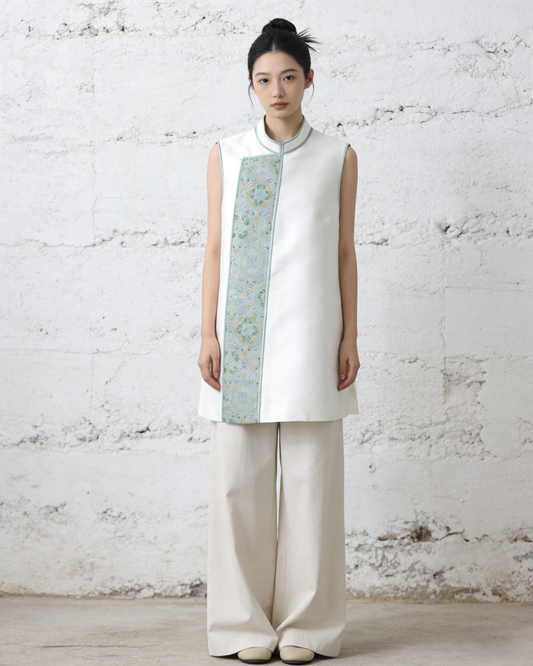 Yunting Song Brocade Wool-Silk Long Vest 雲汀宋錦絲毛長馬甲