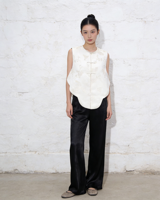 Ivory Bird Brocade Vest (Exclusive Piece)漳絨白鳥馬甲（孤品）