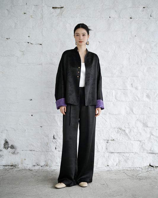 Black-purple reversible silk brocade jacket 黑紫雙面真絲提花外套