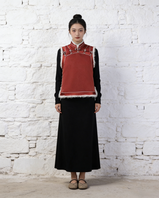 Red Silk Rabbit Fur Vest 紅色正絹兔毛馬甲(孤品)