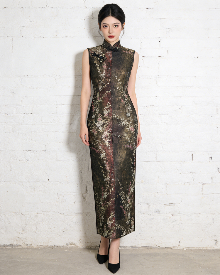 Ember Bloom Nishijin Brocade Qipao (Exclusive Piece) 鎏火夜蔓·西陣織旗袍 （孤品）