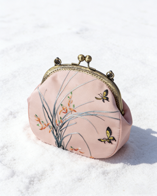 Blush Butterfly Silk Purse 粉羽蝶影手提包
