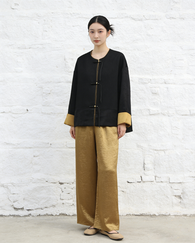 Black Acetate Turn-Up Sleeve Lightweight Jacket 黑色醋酸金色翻袖薄外套