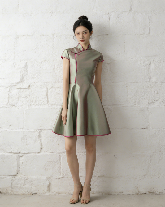 Emerald Mist and Rosy Clouds Modern Chinese Style Dress 翠朧煙霞·新中式連衣裙
