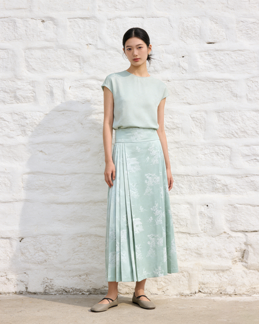 Jade Green Horse-Face Skirt with Orchid Brocade 蘭花提花碧色馬面裙