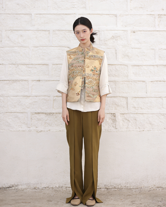 Gold-dusted French Embroidery Floral Nishijin Brocade Vest (Exclusive Piece) 金粉法繡繁花西陣織馬甲(孤品)