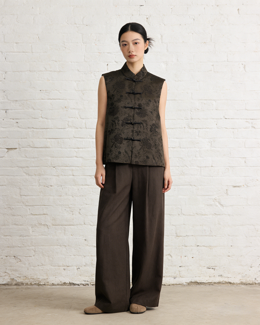 Ink Black Silk Jacquard Vest 墨色真絲提花馬甲