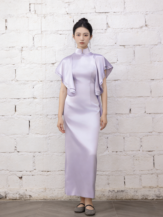 Taro Purple Lotus Sleeve Minimal Qipao 香芋紫荷葉袖簡約旗袍