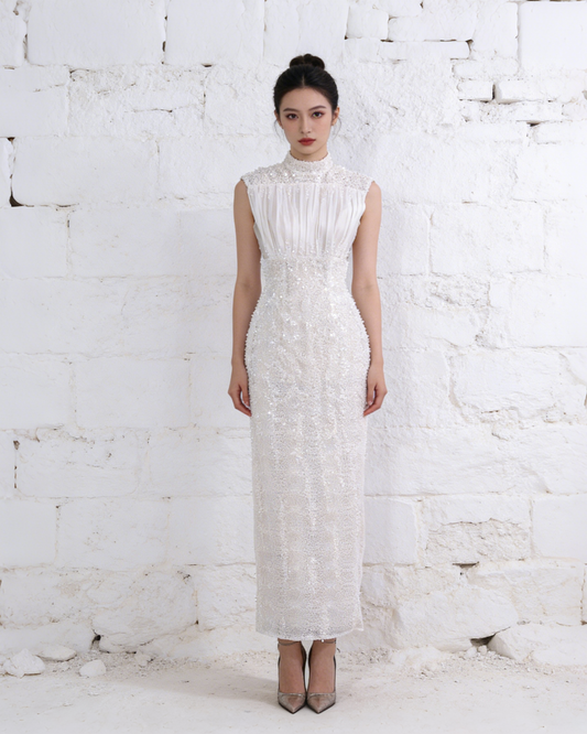 High-neck Slim-fit Lace White Gown 高领修身蕾丝白色礼服
