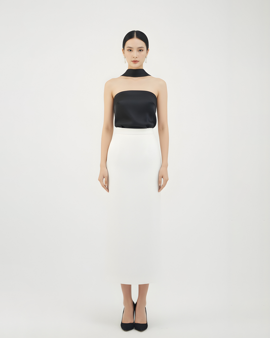 White Silk Jacquard Midi Skirt 白色真絲提花中長裙