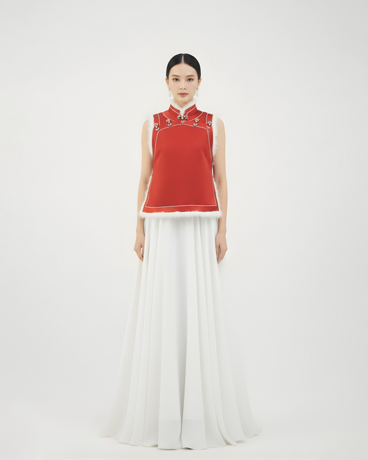 Red Silk Rabbit Fur Vest 紅色正絹兔毛馬甲(孤品)