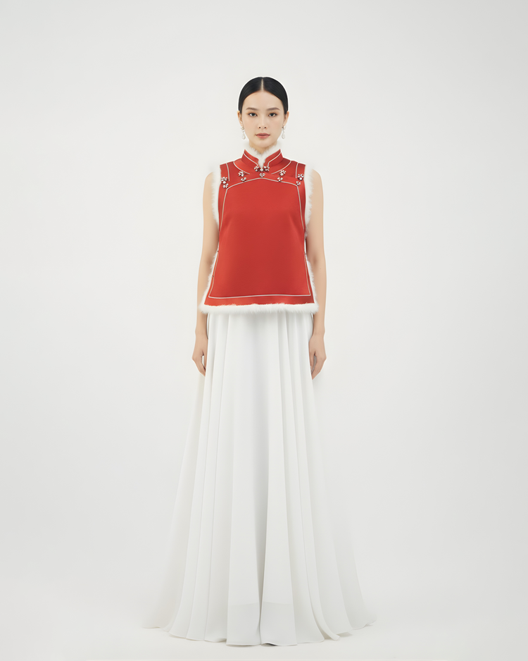 Red Silk Rabbit Fur Vest 紅色正絹兔毛馬甲（孤品）