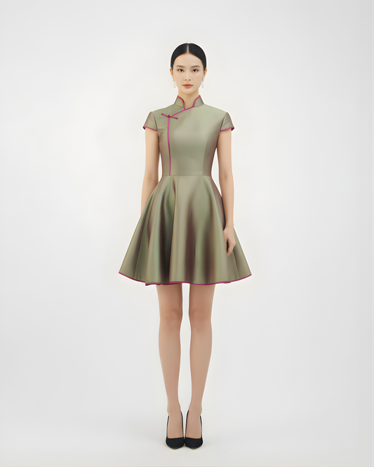 Emerald Mist and Rosy Clouds Modern Chinese Style Dress 翠朧煙霞·新中式連衣裙