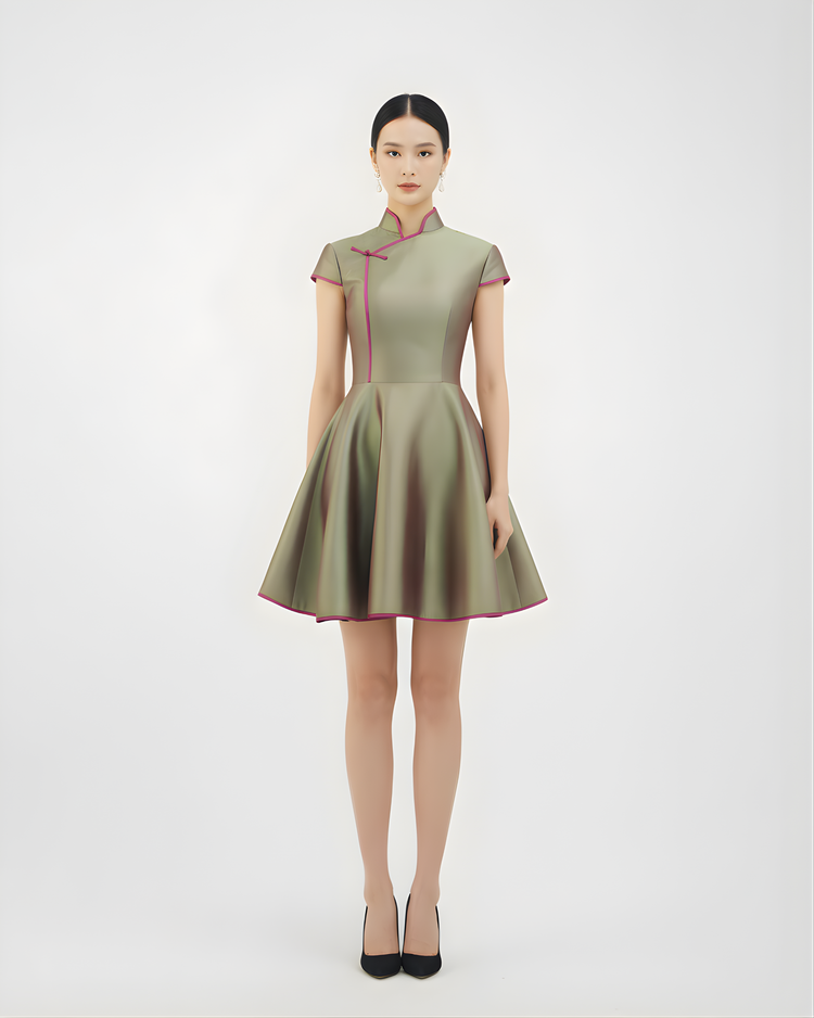 Emerald Mist and Rosy Clouds Modern Chinese Style Dress 翠朧煙霞·新中式連衣裙